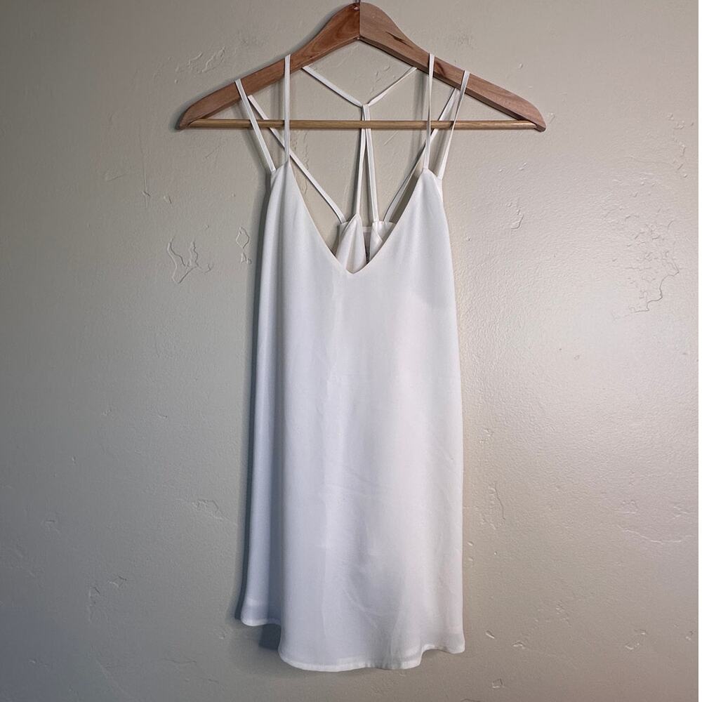 LOFT Off White Sheer Criss Cross Chiffon Loose Fit Tank